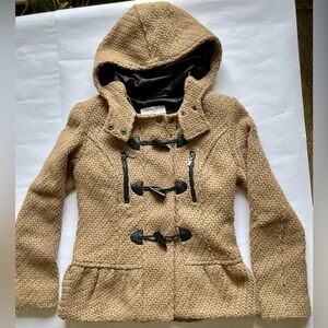 Kensie Small Womens Hooded Brown Short Duffle Knit Coat